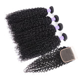 Sunber Hair New Remy Black Color Brazilian Curly Hair 4 Bundles with 4*4 Lace Closure 100% Human Hair Weaves