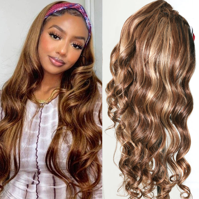 Flash Sale Sunber Ombre Blonde Highlight Body Wave Headband Wig Dark Roots Glueless Wear and Go Headband Wig