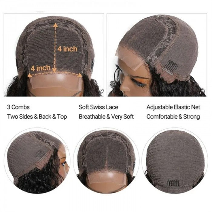 Sunber Jerry Curly  4 By 4 Lace Closure Human Hair Wigs 180% Density For Women