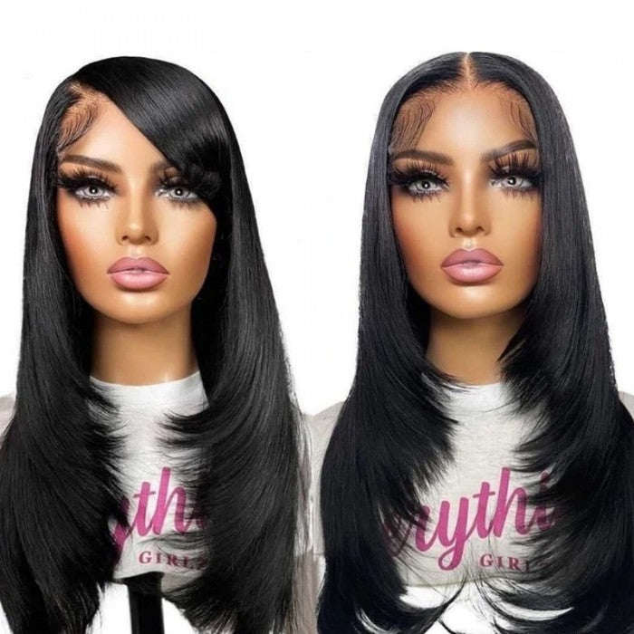 Sunber Black Friday Flash Sale 90's Vibe Layered Haircut Wig Human Hair Bone Straight 13x4 Lace Front Wigs