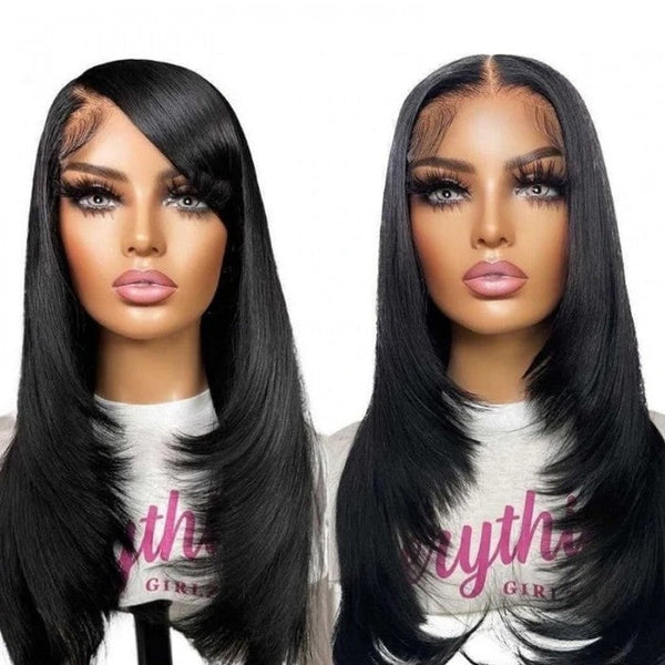 70% Off Sunber Flash Sale 90's Vibe Layered Haircut Wig Human Hair Bone Straight 13x4 Lace Front Wigs