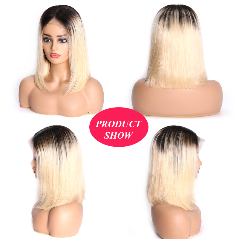 Sunber 9A Lace Front Ombre T1B613 Bob Wig Preplucked Straight Human Hair Wig 130%/150% Density