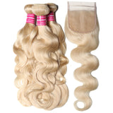 Sunber Hair 3 Bundles 613 Blonde Body Wave Human Hair Weaves With 4X4 Lace Closure