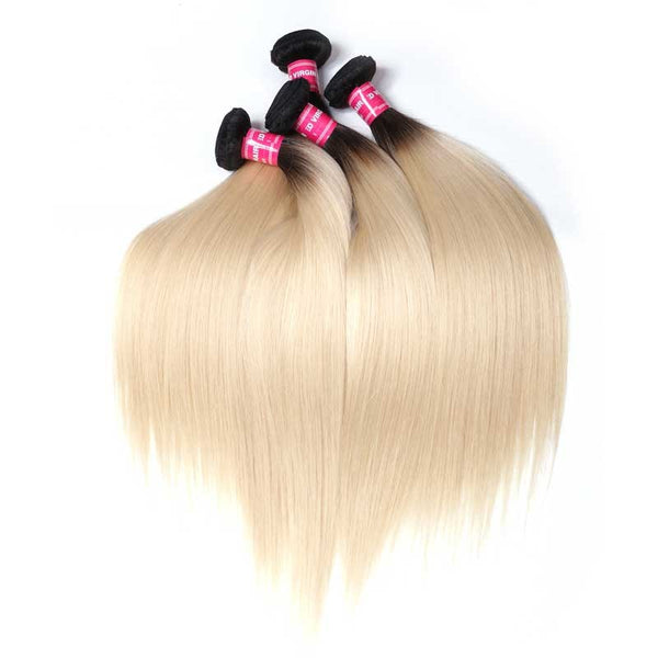 Sunber Hair 4 Bundles T1b/613 Color Ombre Straight  Hair 100% Virgin Human Hair Weaves