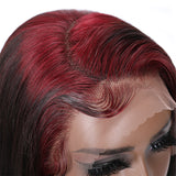 【13×4 Lace|18“= $79】Sunber 13x4 Lace Frontal Skunk Stripe Sparkle Burgundy 99J Roots Straight Wigs Flash Sale