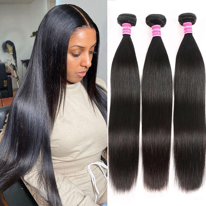 Sunber Straight 3Pcs Human Hair Weave With Unprocessed Brazilian Virgin Bundles