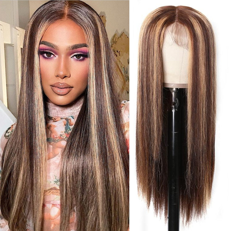 Sunber Blonde Highlight Piano Color 13x4 Straight Lace Front Human Hair Wigs With Baby Hair For Women Fast Shipping