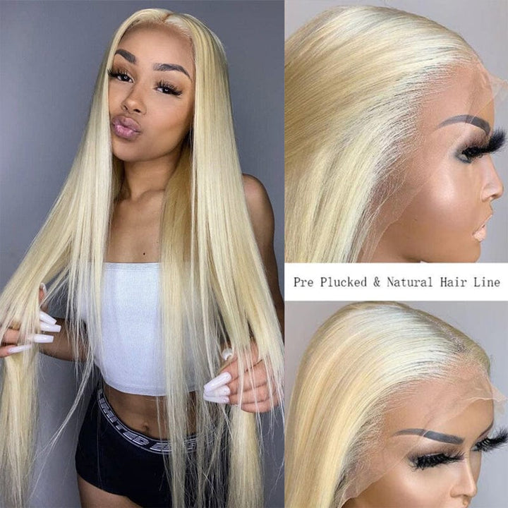 Sunber Hair 613 Blonde Color Lace Frontal Wigs Pre Plucked Straight Human Hair Wigs Virgin Human Hair Wig 150% Density