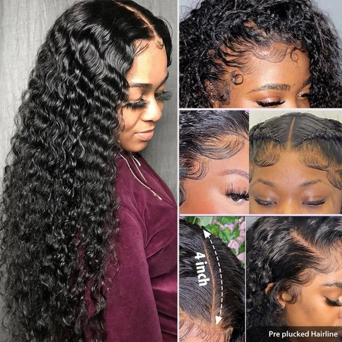 Sunber Jerry Curly  4 By 4 Lace Closure Human Hair Wigs 180% Density For Women