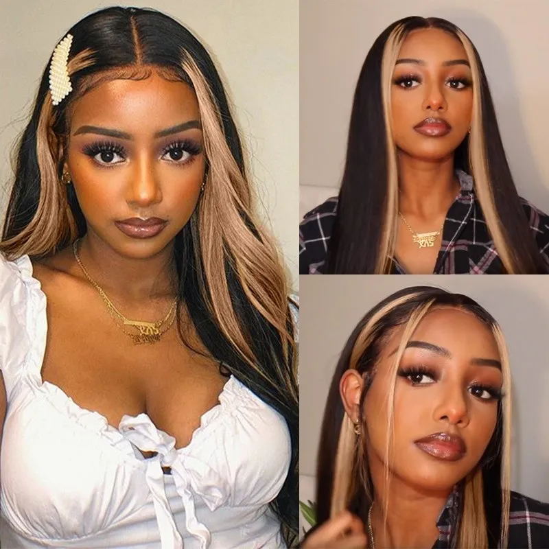 Flash Sale Sunber Highlight Ombre TL27 Color Straight Lace Part Human Hair Wigs Hand Tied Lace Part Wig Huge Sale