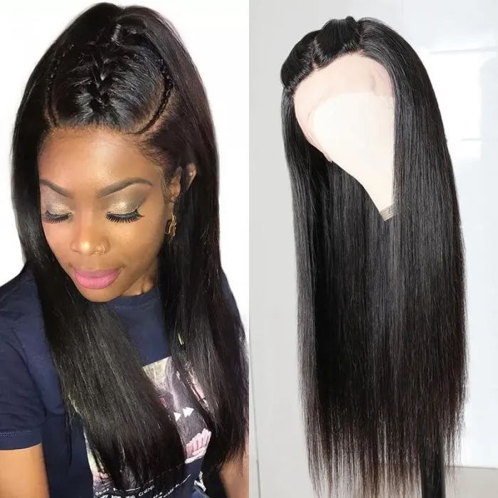 Sunber Upgrade Three Part Lace Wigs Natural Hairline Hand-Tied Double U Shape Long Straight Human Hair Wigs