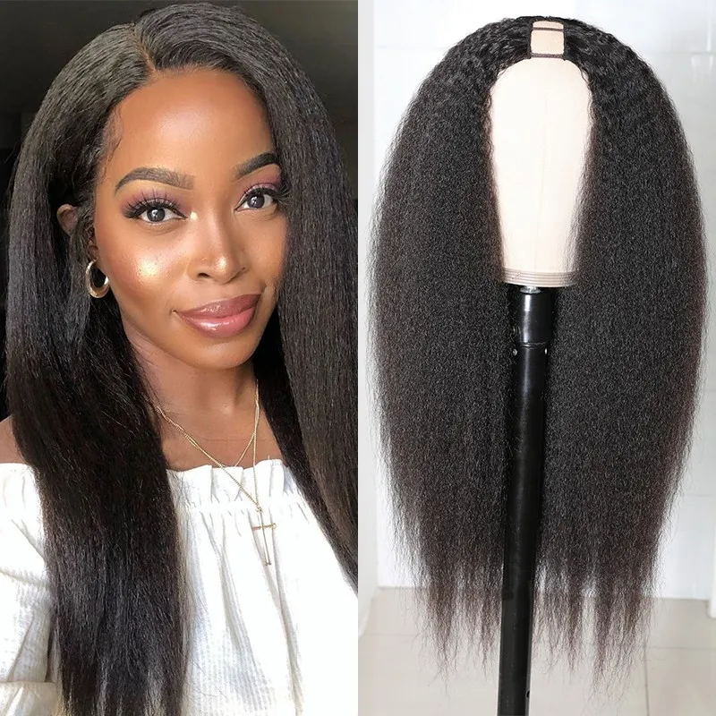 Sunber Youtuber Recommend Kinky Straight V Part Wig No Lace No Glue Upgrade U Part Human Hair Wigs