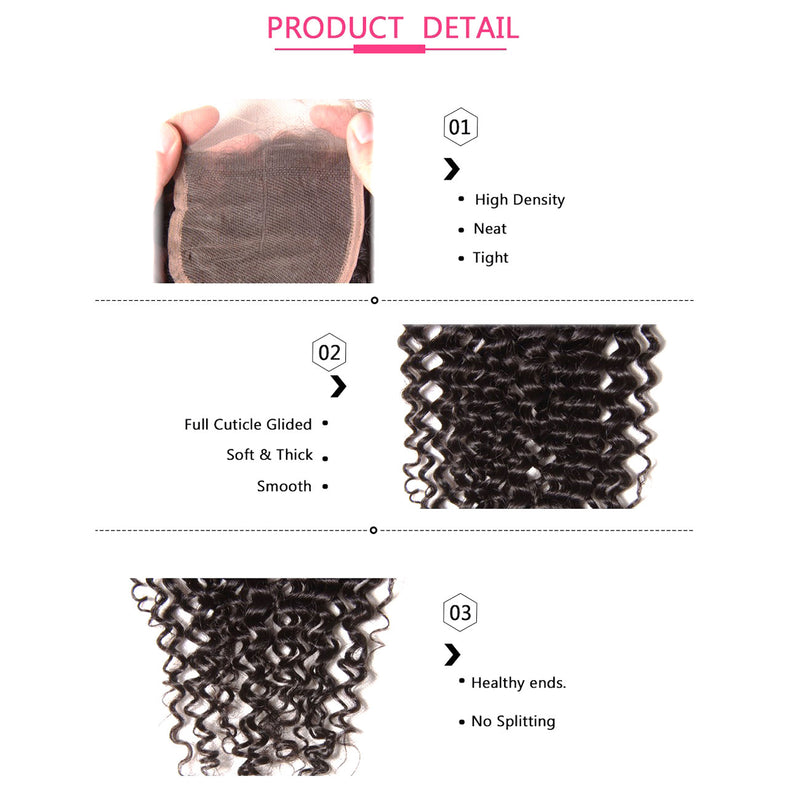 1pcs Curly Hair 4"*4" Lace Closures, Three /Middle /Free Part, Peruvian/Malaysian/Brazilian Hair - Sunberhair