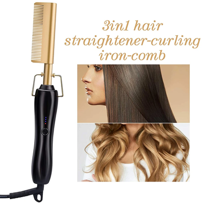 2500 Points Redeem 3 in 1 Hot Comb Hair Straightener  Multifunctional Copper Hair Straightener Brush Straightening Comb