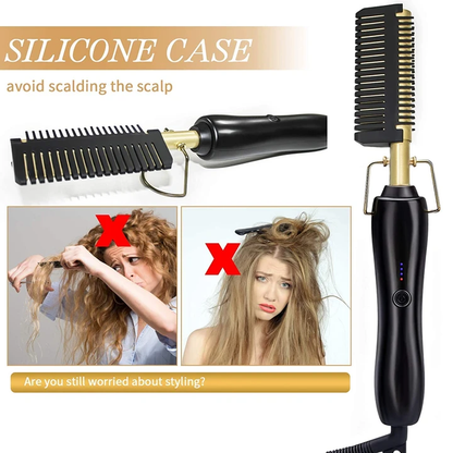 2500 Points Redeem 3 in 1 Hot Comb Hair Straightener  Multifunctional Copper Hair Straightener Brush Straightening Comb