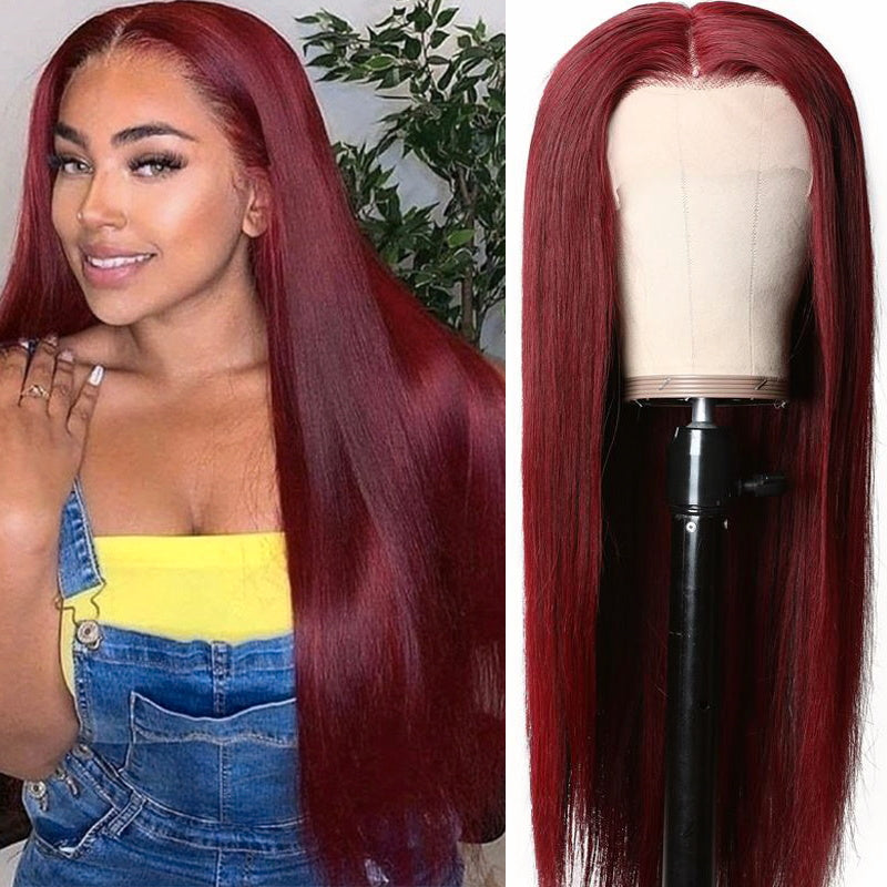 Sunber Dark 99J Burgundy Color 13x4 Lace Front Wigs 7/5 Bye Bye Knots Pre Plucked Long Straight Human Hair Wigs