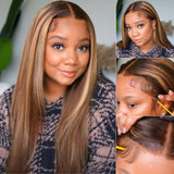 blonde highlight transparent lace front wigs