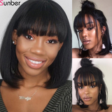 Sunber Short Bob 13x4 Lace Front Wigs Human Hair Wig Silky Straight with Bangs For Women