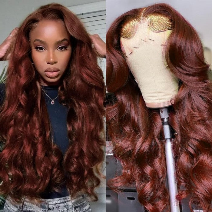 Flash Sale Sunber Reddish Brown Body Wave Pre-Cut Lace Wigs With Babyhair