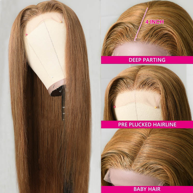 Sunber Trendiest Highlight Ginger Brown 8# Color Hand Skin Melt Lace Front Wig Virgin Human Hair Wigs