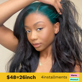 Flash Sale Sunber Sparkle Green Colored Roots Body Wave 13x4 Lace Frontal Wigs Skunk Stripe Human Hair Wigs