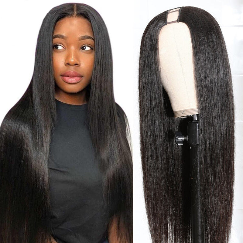 Sunber U Part Human Hair Wigs Silky Straight Glueless Wigs