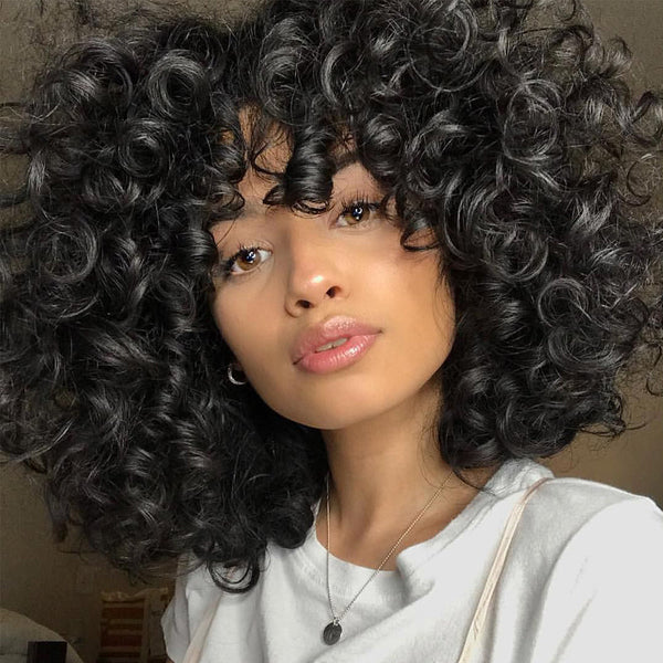 Flash Sale Bouncy Curl Short Bob Wigs With Bangs No Lace No Glue Human Hair Wigs