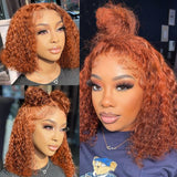 Sunber Ginger Orange Water Wave Short Bob Wigs 13*5 T Part Lace Frontal Human Hair Wigs