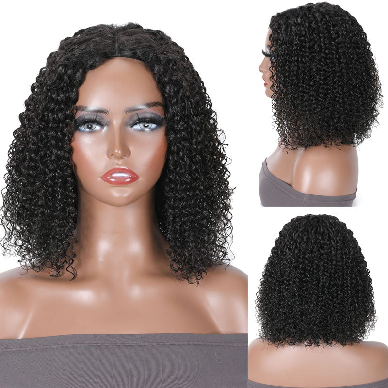 50% OFF Sunber Thin Hair Friendly Jerry Curly  Bob V Part Wigs Deep Parting Real Scalp Human Hair Wigs