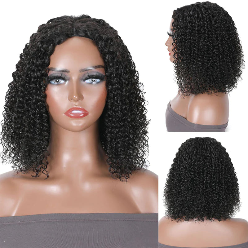 Flash Sale Sunber Hair Friendly Jerry Curly  Bob V Part Wigs Deep Parting Real Scalp Human Hair Wigs
