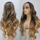 Sunber Ombre Black Blonde Highlight Natural Wavy Lace Front Wigs