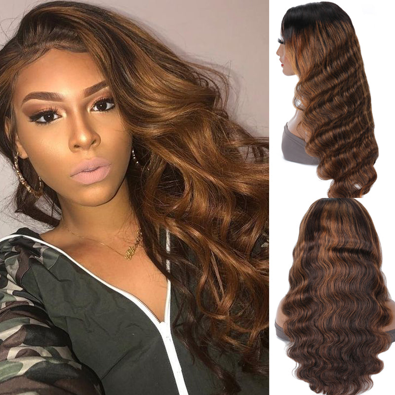 Sunber Body Wave 5*2.5 Lace Closure V Part Wigs Ombre Balayage Highlight Color Upgrade U Part Human Hair Wigs