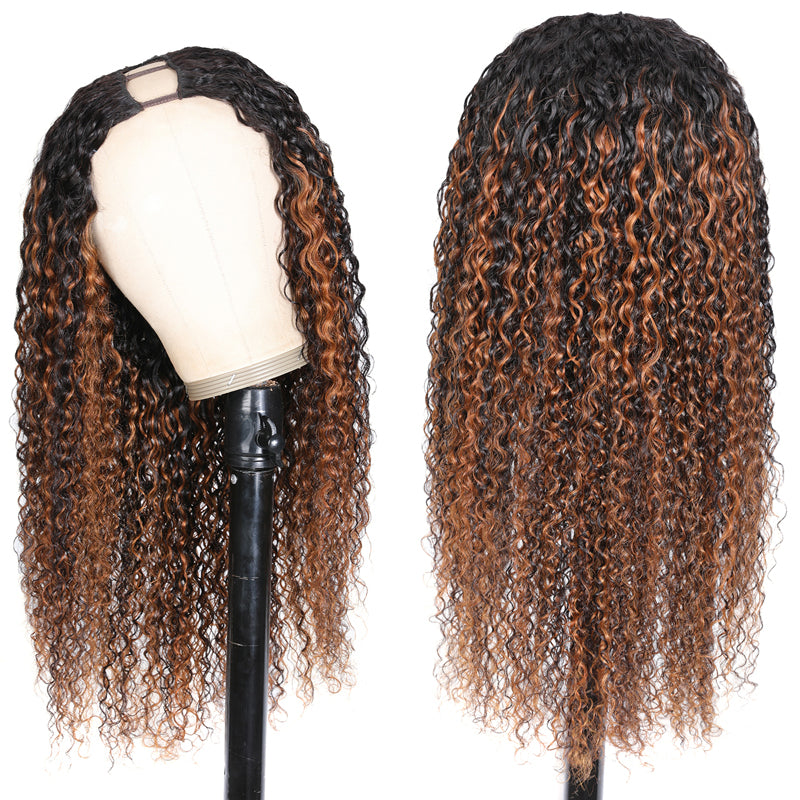 [$92=22"]180% Density Sunber Balayage Highlight Full Curly U Part Human Hair Wigs Flash Sale