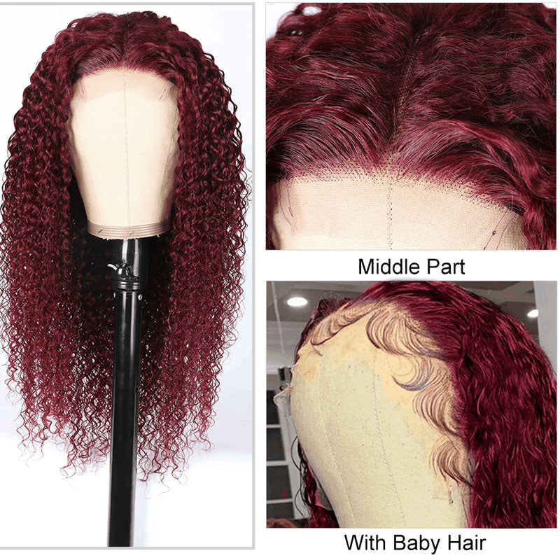 $100 Off Sunber Jerry Curly 99J Red Burgundy Lace Closure Wig Lace Front Human Hair Wigs