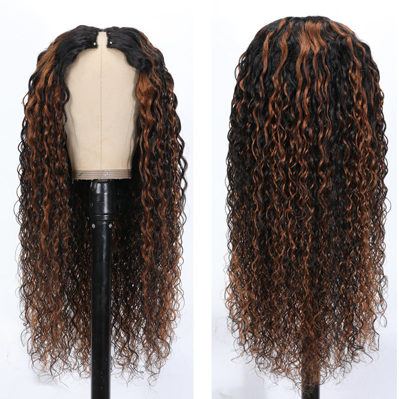 Flash Sale Sunber Full And Thick Balayage Highlight V Part Water Wave Wig Beginner Friendly