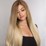 Sunber Ombre Blonde Straight 13 By 4 Lace Front Human Hair Wigs With Dark Roots