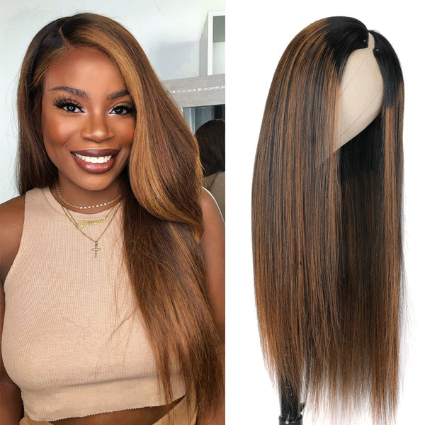 Sunber Ombre Balayage Highlight Silk Straight 5*2.5 Lace Closure V Part Wigs Up Grade U Part Human Hair Wigs