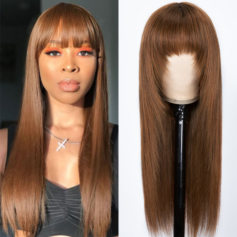 Sunber Chocolate Brown Layer Cut Straight Glueless Wigs Affordable Human Hair Wigs