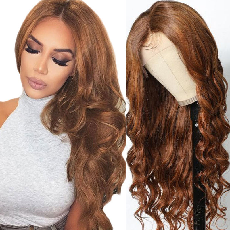 Sunber Voluminous Bouncy Curls Loose Wave Wigs Auburn Highlight Color Lace Front Wigs 180% Density