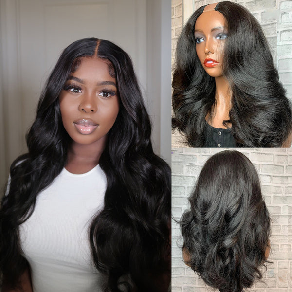 2 Wigs $99 Sunber Wear And Go Wigs Body Wave U Part Wigs With Highlight Burgundy Bob Wig Flash Sale