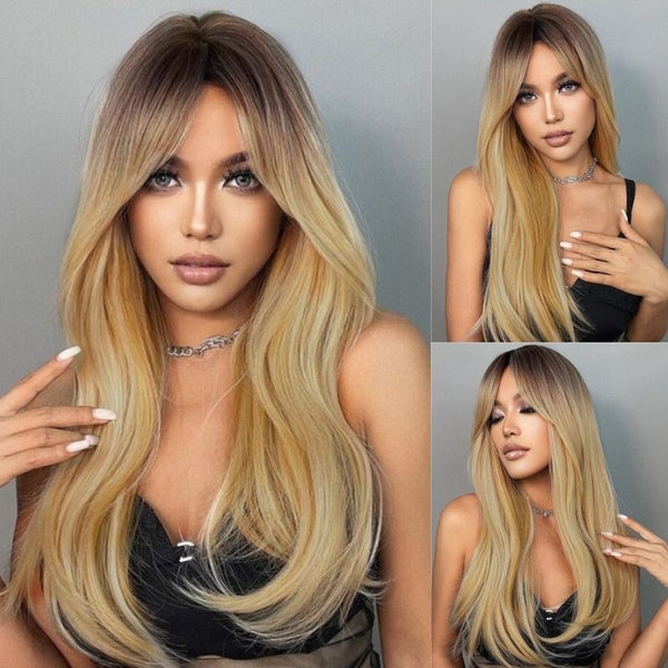 Sunber Ombre Blonde Straight 13 By 4 Lace Front Human Hair Wigs With Dark Roots