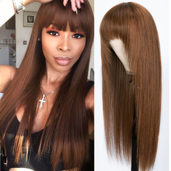 Sunber Chocolate Brown Layer Cut Straight Glueless Wigs Affordable Human Hair Wigs