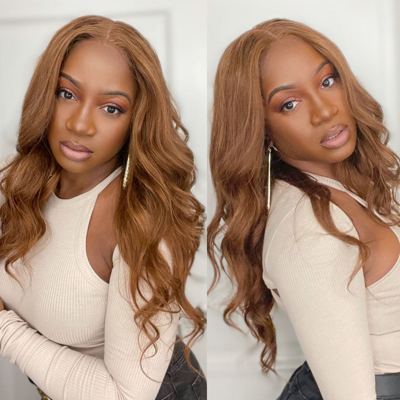Sunber Trendiest Highlight Ginger Brown 8# Color Hand Skin Melt Lace Front Wig Virgin Human Hair Wigs