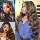 Sunber Youtuber AlwaysAmeera Recommend U Part Wigs Mix Brown Highlight Colored Body Wave Human Hair Wigs