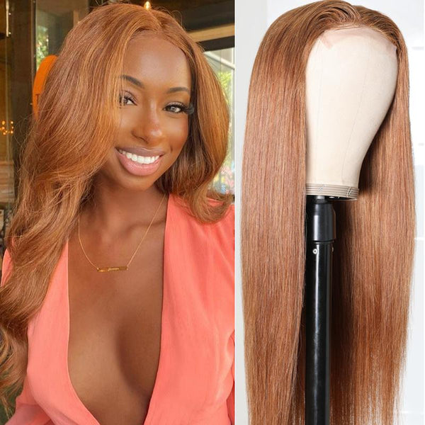 Extra 70% Off | Highlight Ginger Brown Lace Part Wigs Straight Human Hair Wigs