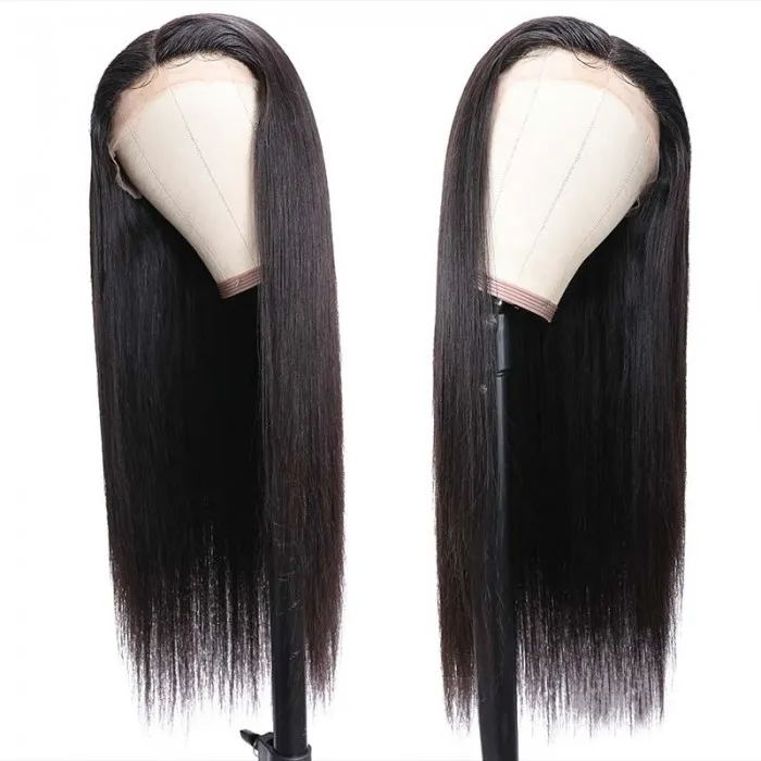Sunber Straight Lace Front Human Hair Wigs Unprocessed Hand Tied Middle Part Lace Part Wig 150% Density