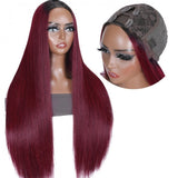 Flash Sale $63.60 Get 24'' Ombre 99J Burgundy Straight Upgrade U Part Wig Glueless Human Hair Wigs