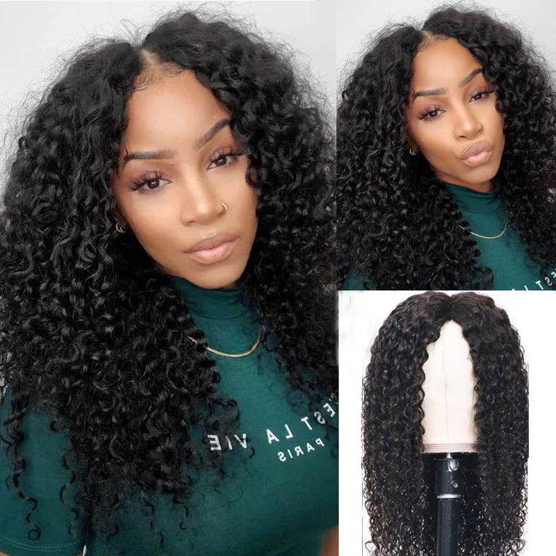 BOGO Sunber Jerry Curly V Part Wig Meets Real Scalp U Part Glueless Wigs Virgin Human Hair 150% Density