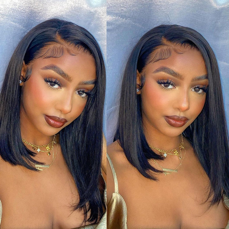 Sunber Y2K Inspired Hair Asymmetrical Bob Wigs Blunt Cut Human Hair Bob Wigs With Side Part