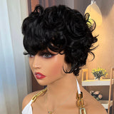 Flash Sale Sunber Glueless Curly Short Bob Wig With Bangs No Lace Human Hair Wigs